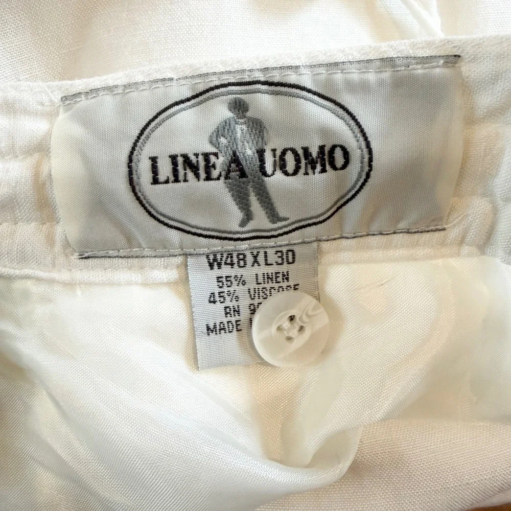 Linea Uomo Mens White Linen Blend Drawstring Relaxed Pants W48 x L30